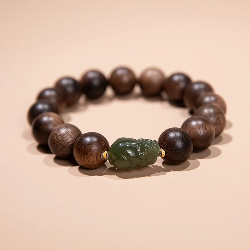 沉香“上海沉香国际”芽庄窖藏雷击留疤白奇15配和田玉ESCX535-白楠