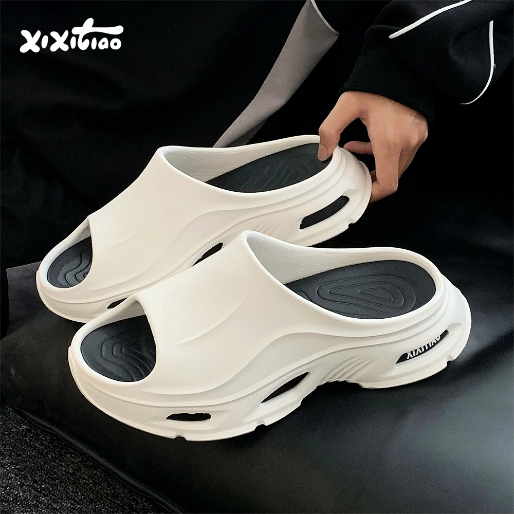 细细条 防滑休闲夏潮酷运动风拼色凉拖户外软底男士网红一字拖鞋