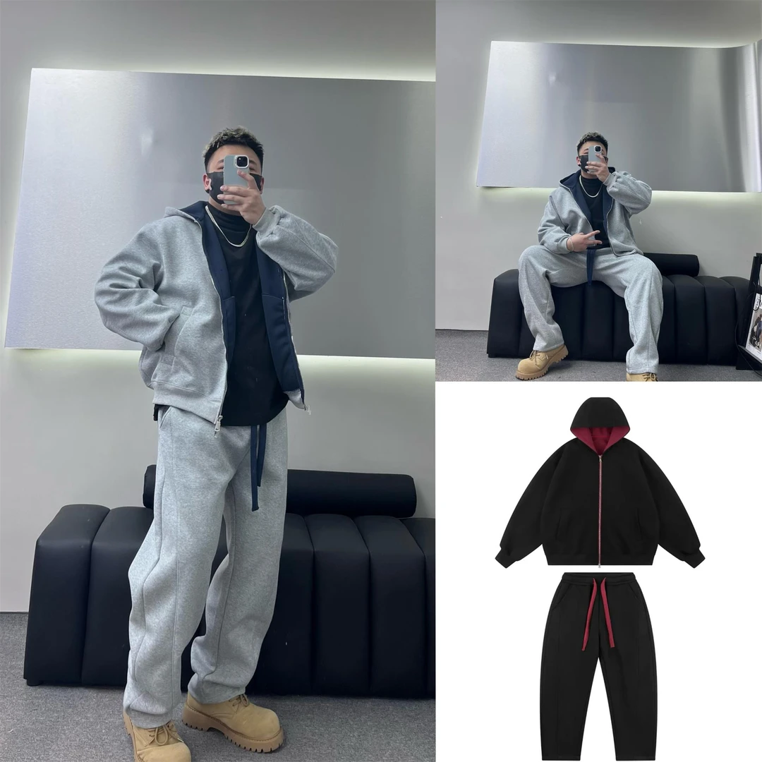 【情侣套装】极简风重磅600克双拉链开衫卫衣弯刀卫裤休闲百搭通勤