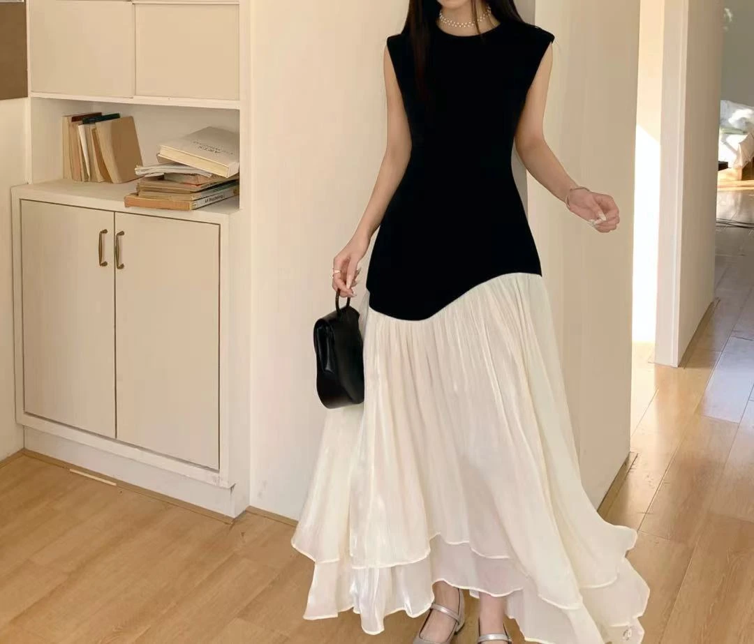 时尚气质拼接假两件连衣裙3359