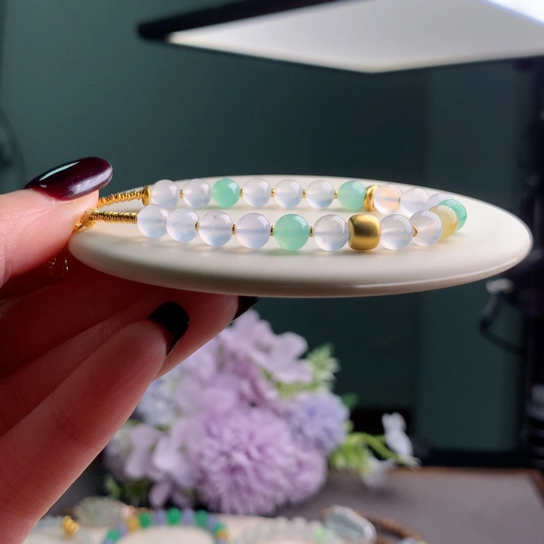 足金镶嵌手链翡翠手串