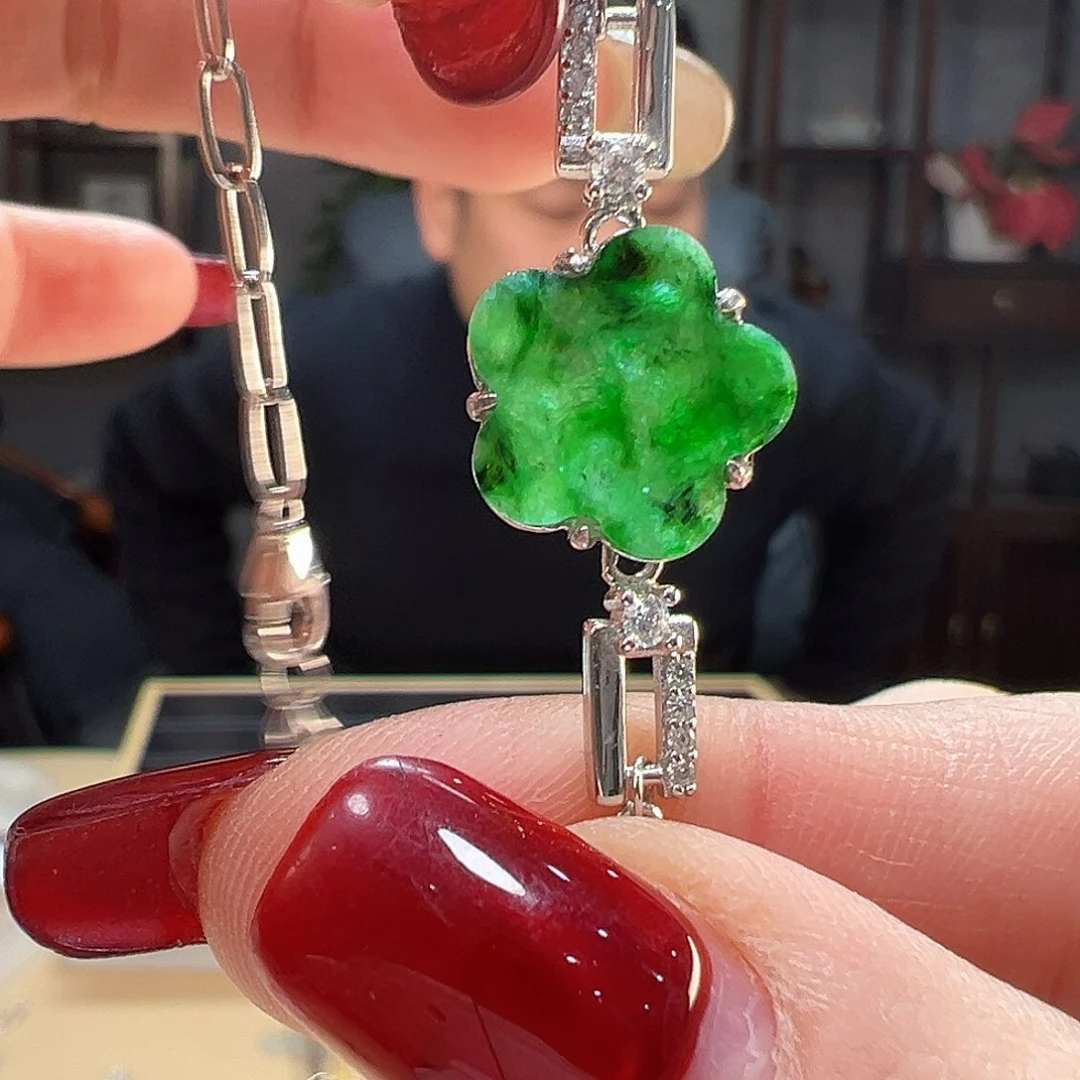 翡翠手镯银S925镶嵌吊坠