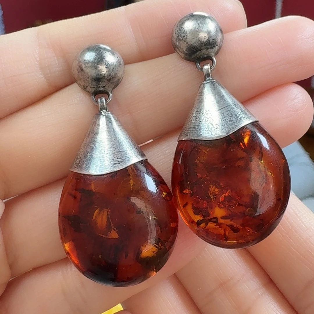 琥珀未镶嵌耳饰耳坠