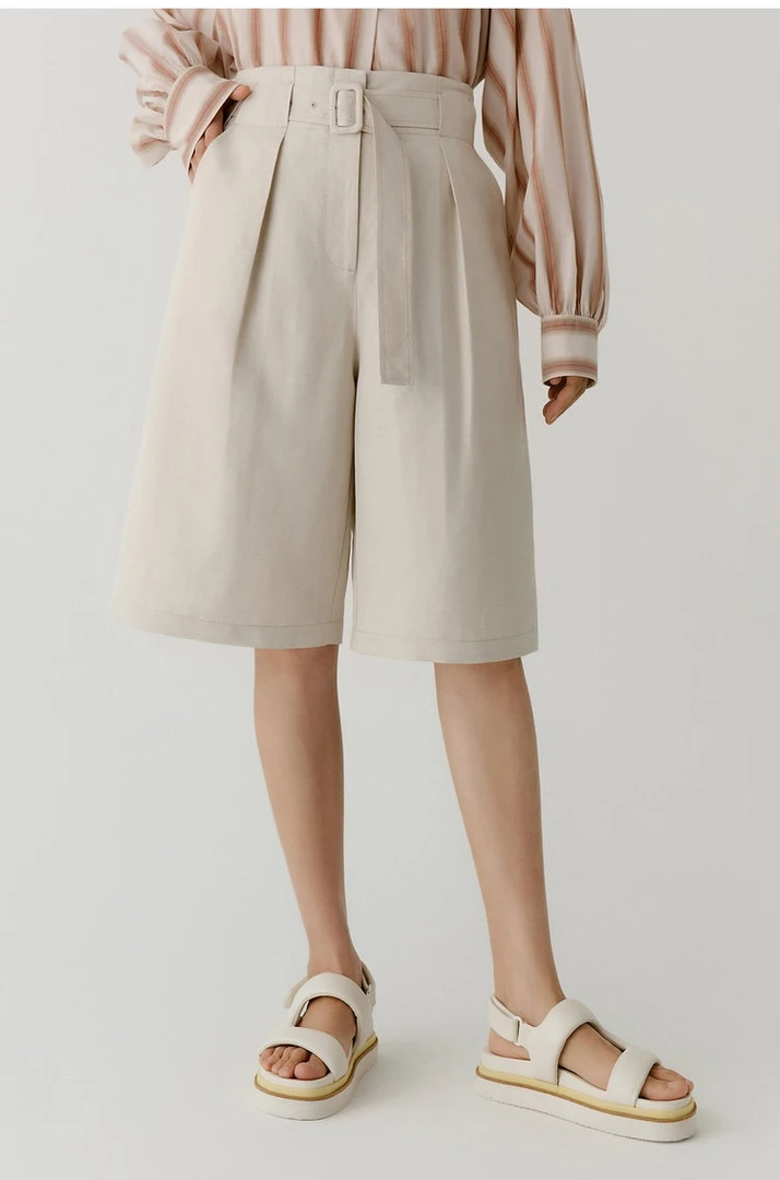 『朱小姐』女装新款丝麻斜纹中裤  F779