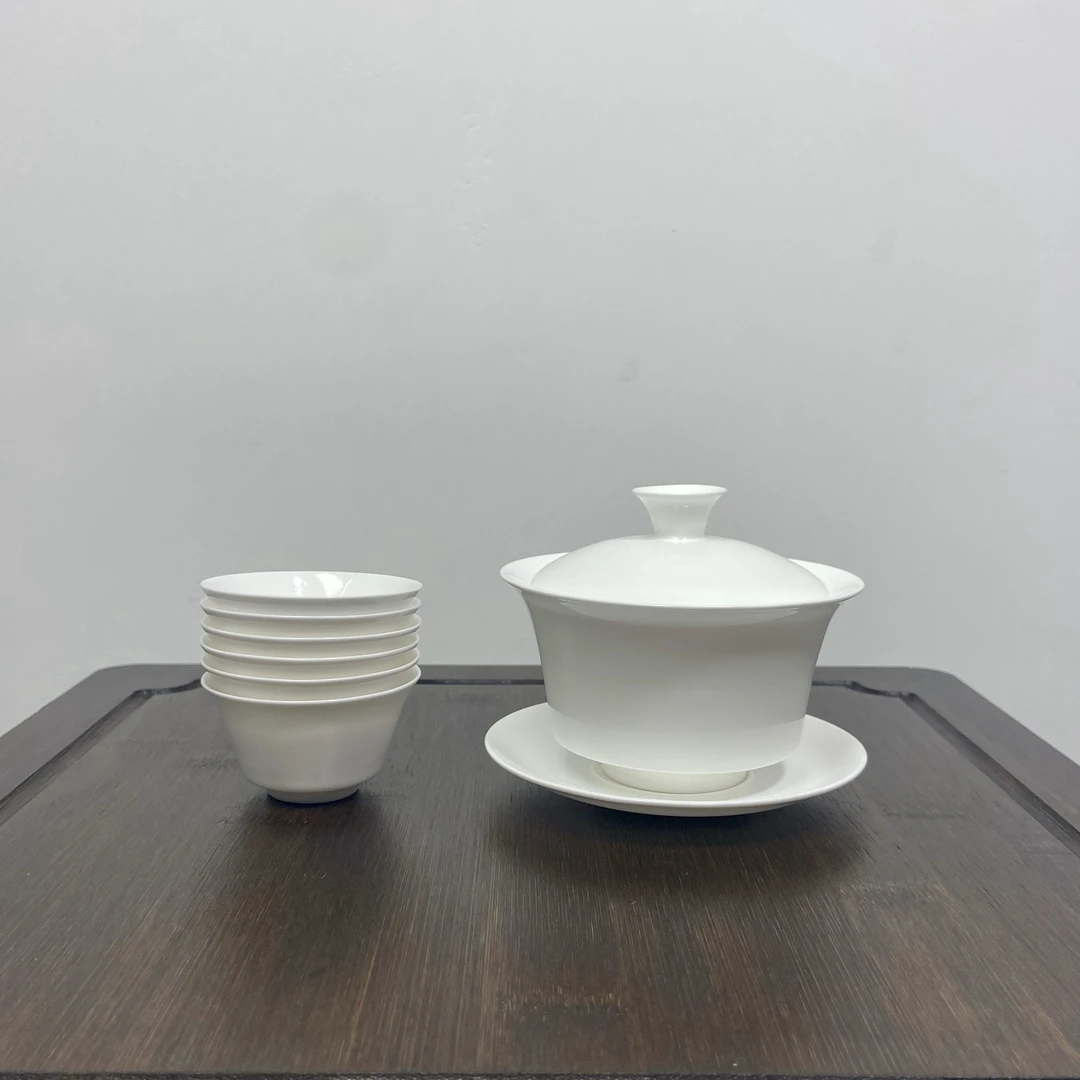 潮州骨瓷盖碗直角马蹄盖碗盖下130ml搭配小马杯35ml茶杯茶具套装