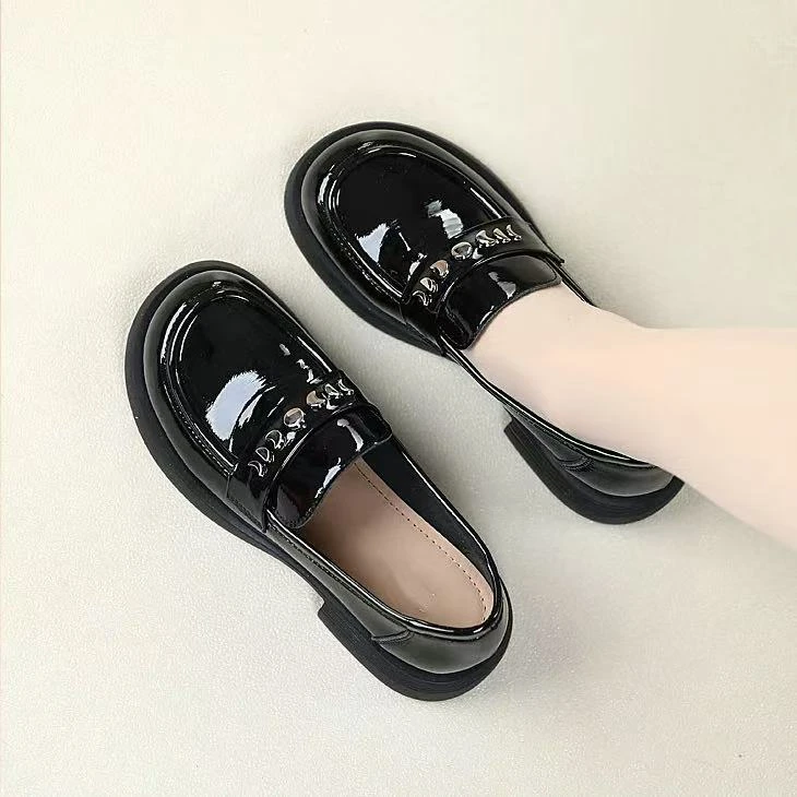 C6108 黑色 时尚英伦风乐福鞋2025新款舒适低跟软底深口单鞋