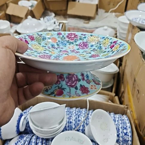 瓷珐琅彩万花水果盘8寸2个一级品