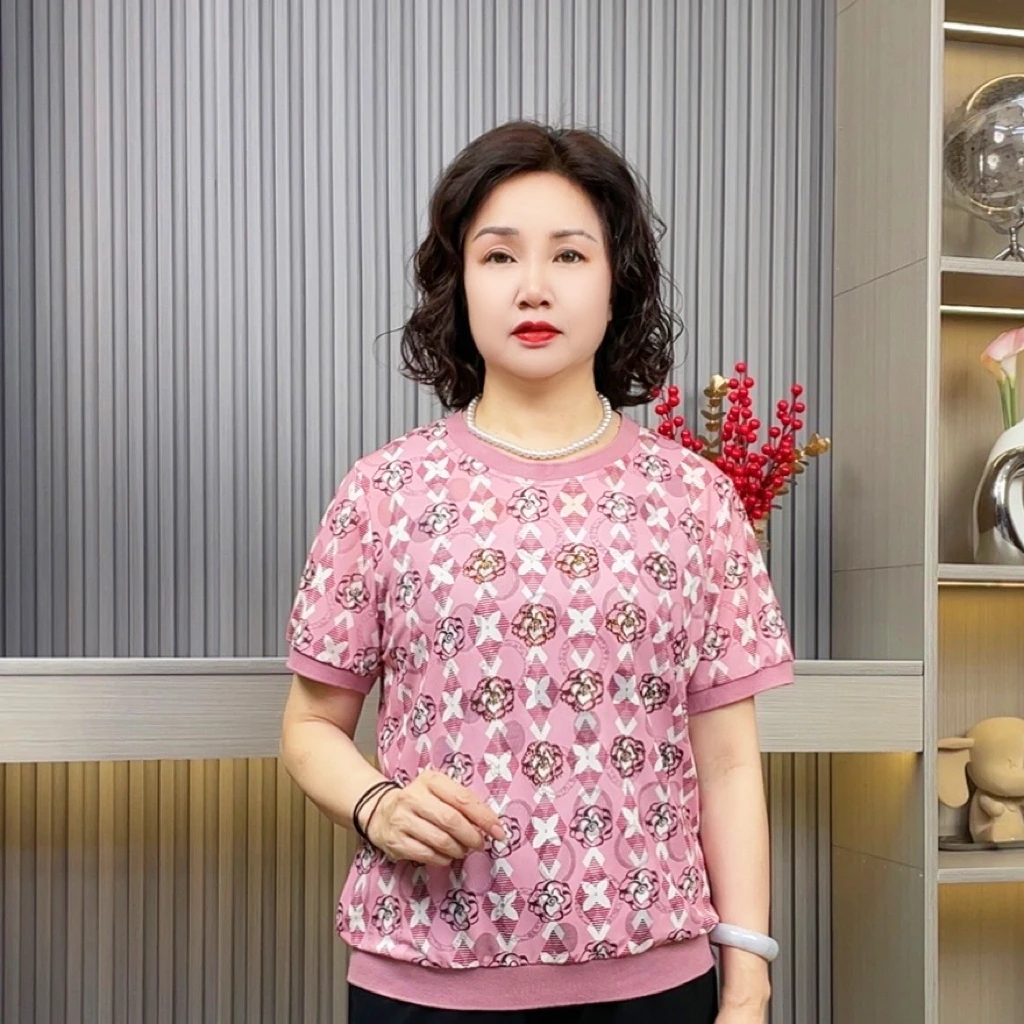 2025夏季新款时尚洋气百搭气质减龄显瘦短袖中老年妈妈装上衣女