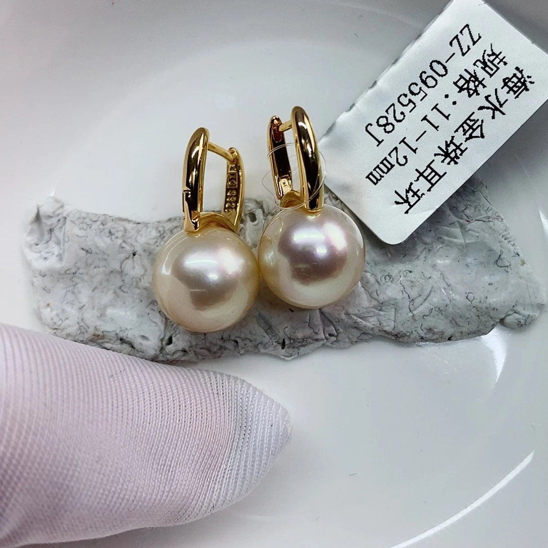 银S925镶嵌耳饰海水珍珠11-12