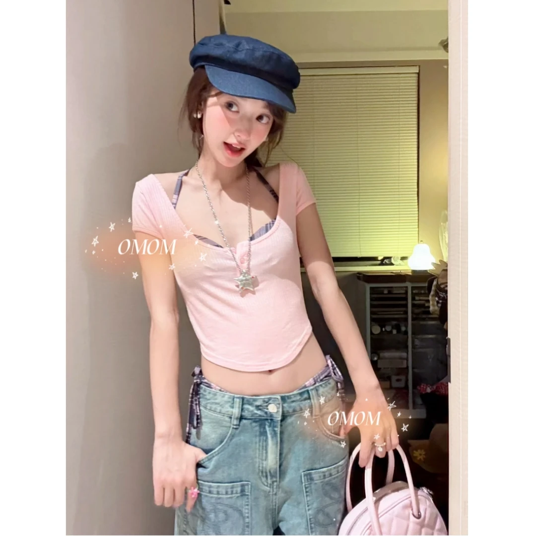 美式格子bikini三件套性感辣妹钢托聚拢泡温泉海边度假泳衣8535