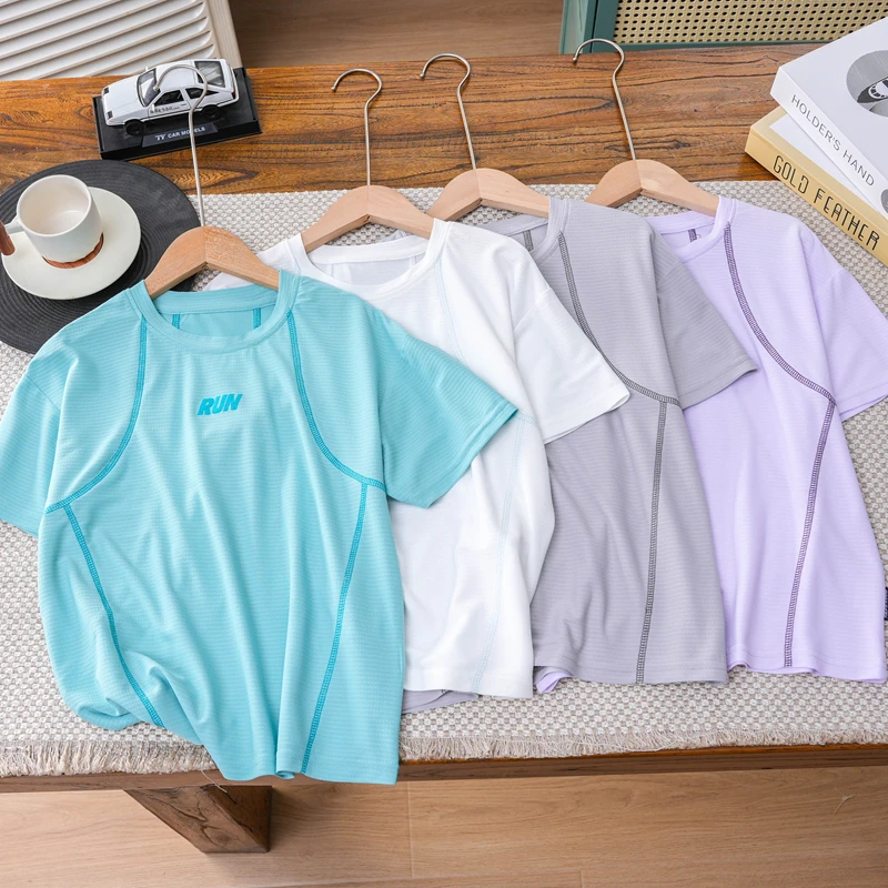 网眼凉感速干儿童短袖t恤中大童户外风慢跑圆领衫男女童夏弹力衣