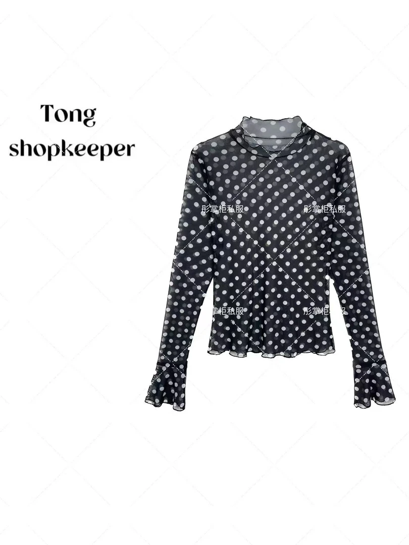 QJ/彤掌柜1681549 春季2025经典波点雪纺工艺微透视时尚上衣