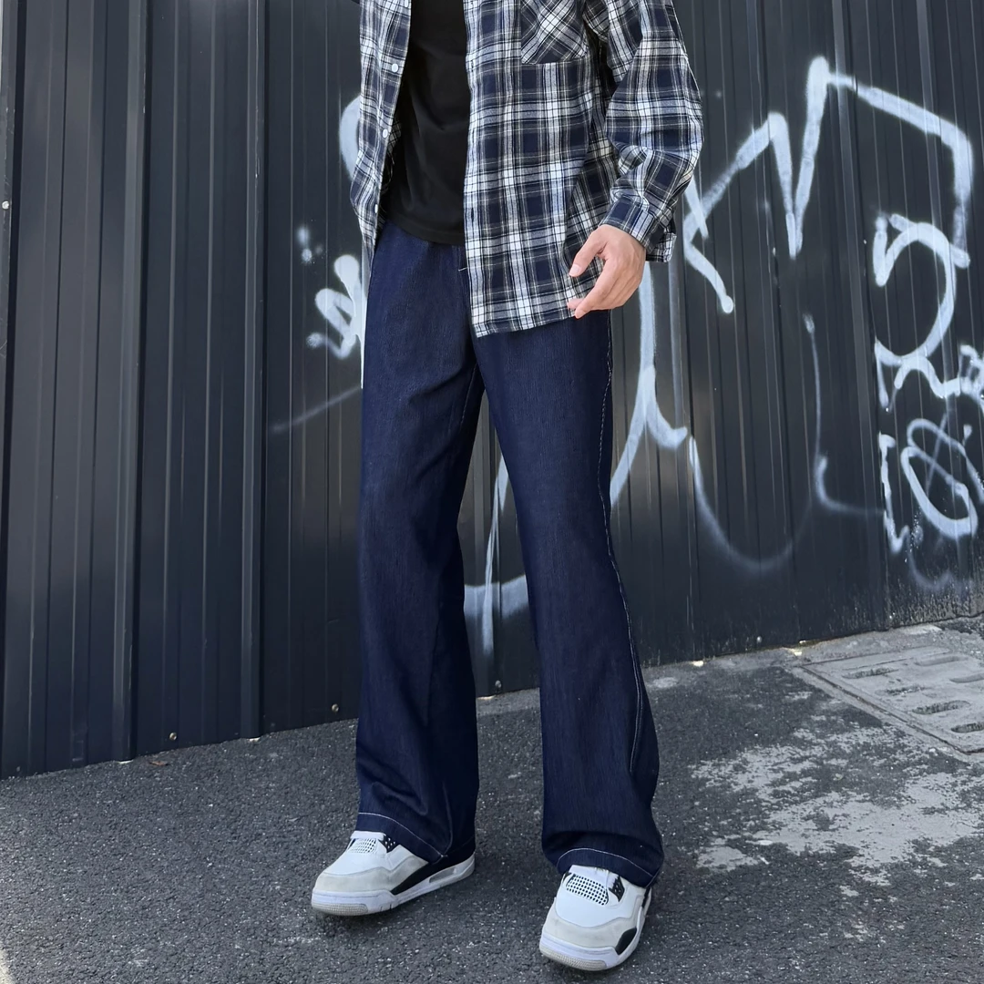 justkingdom小贾新款阳离子仿冰丝牛仔裤百搭宽松飘带弯刀休闲裤