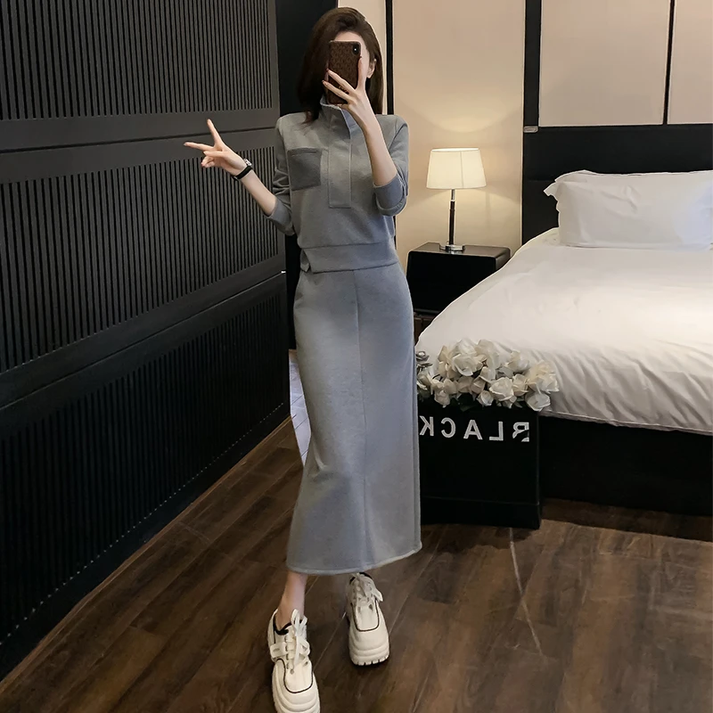 2025秋冬新款时尚气质修身显瘦卫衣+高腰半身裙两件套女休闲套装