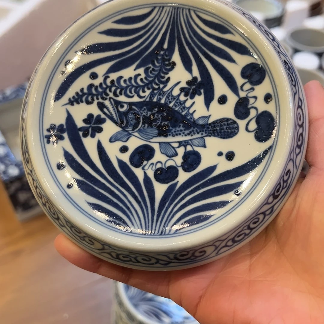 微瑕奢窑柴窑手工手绘山水盖置