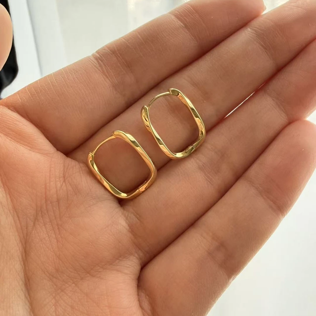 925银耳饰  简约百搭方形变形纹耳扣耳饰 X052