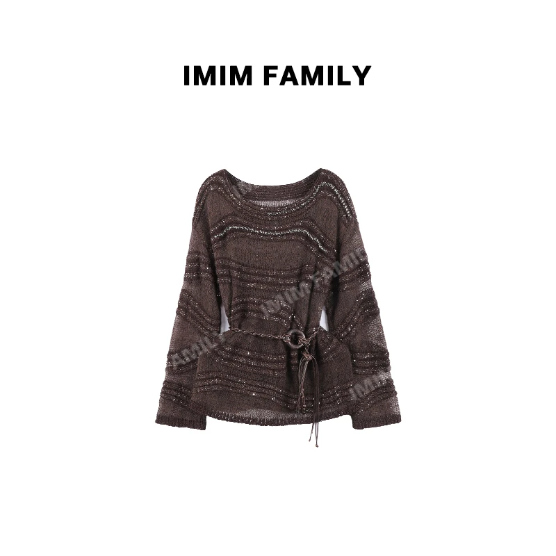 “温暖如初”韩系流光风慵懒感条纹亮片长袖毛针织秋季时尚气质上衣