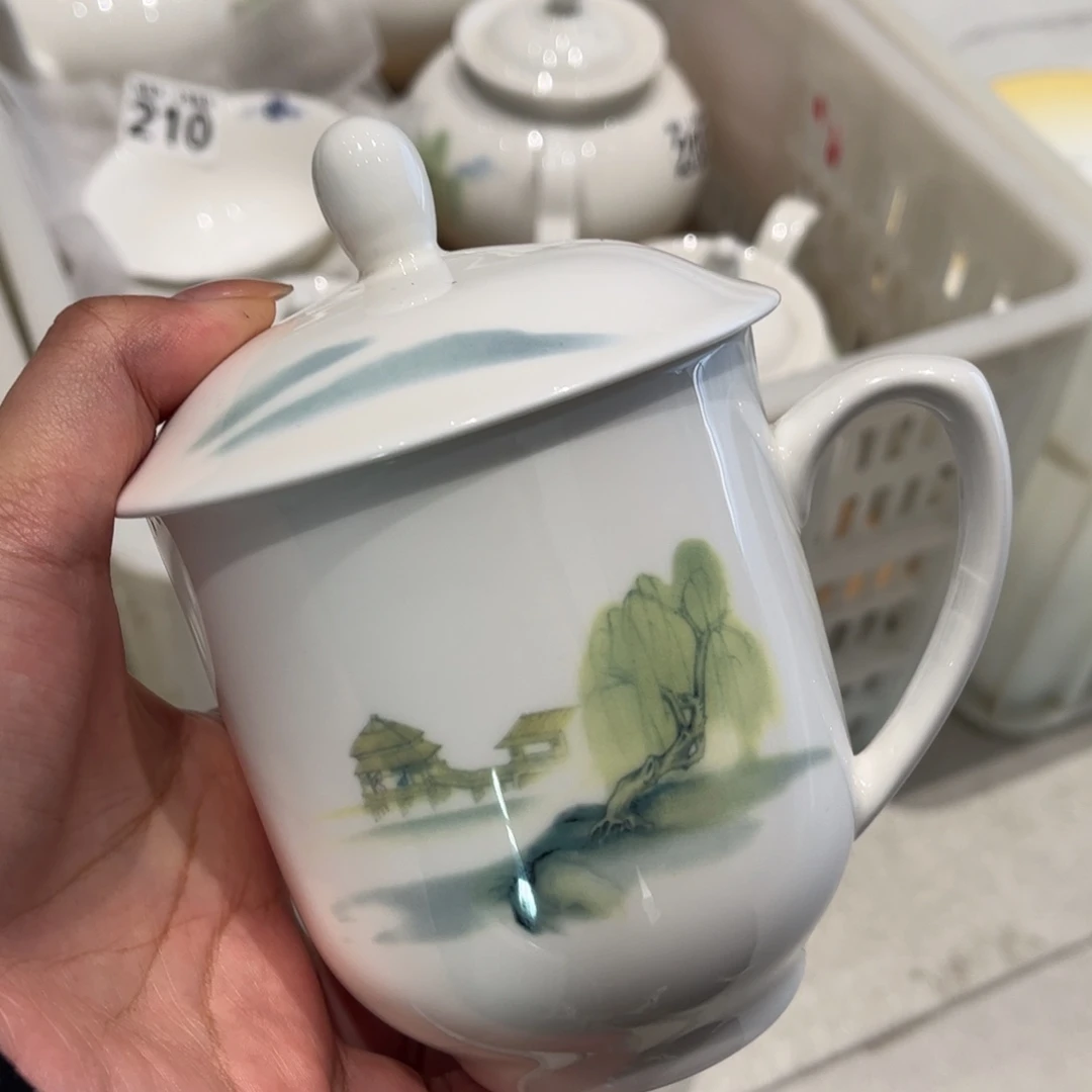 瓷片山水清音大号盖杯