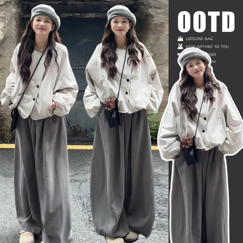 孕妇春秋2025年新款韩版时尚显瘦宽松短款外套休闲阔腿裤两件套装