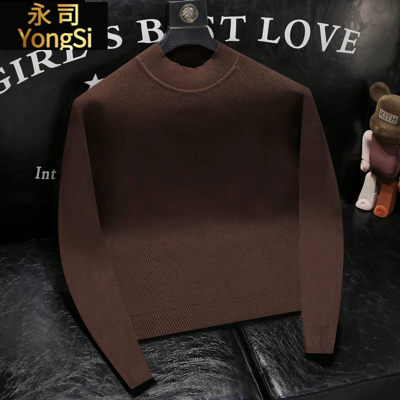 毛衣男秋冬2025潮牌半高领内搭针织衫时尚百搭修身纯色套头打底衫