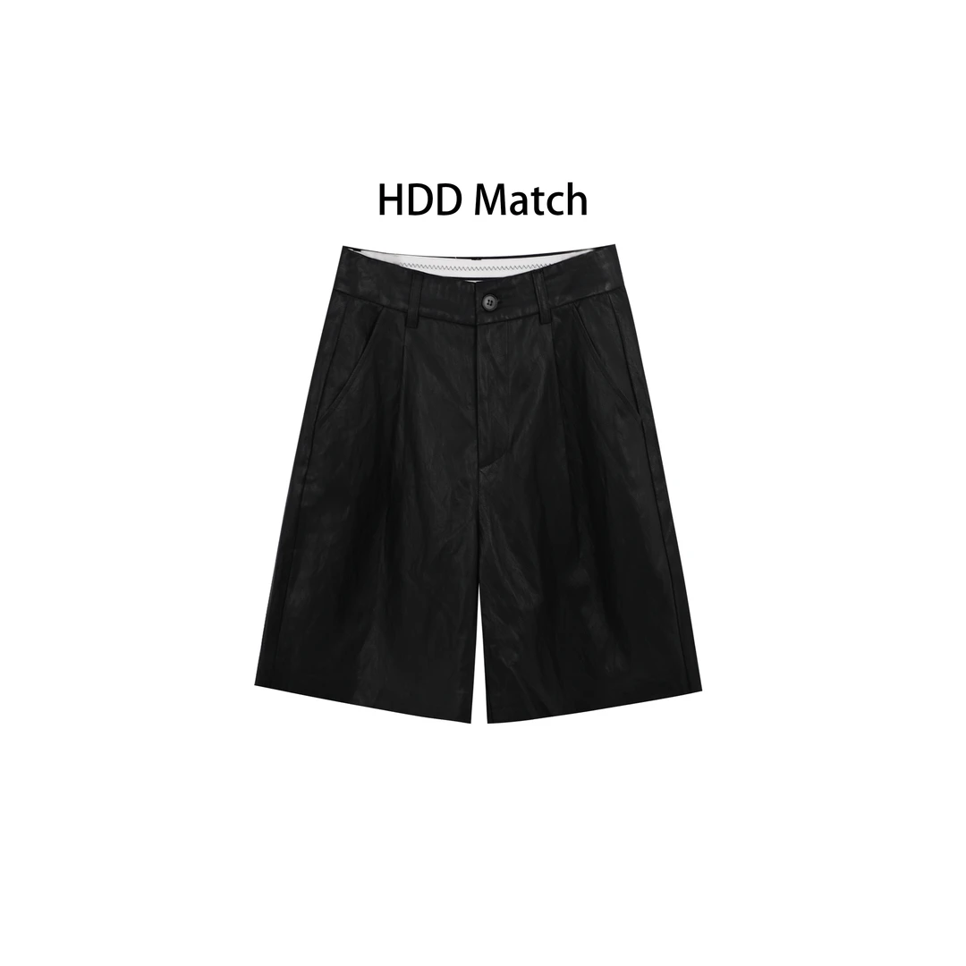 HDD- "午后巴黎" PU+棉 法式气质宽松百搭短款休闲裤短裤  Y8368