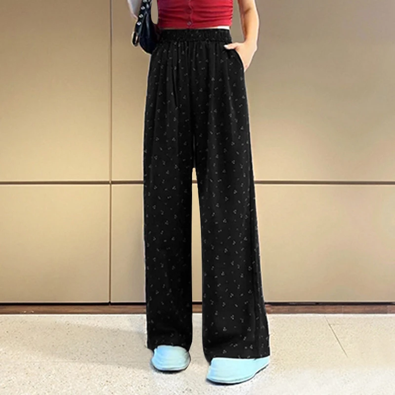 240斤大码女胖mm阔腿裤夏季基础款时尚减龄碎花松紧腰直筒裤3531