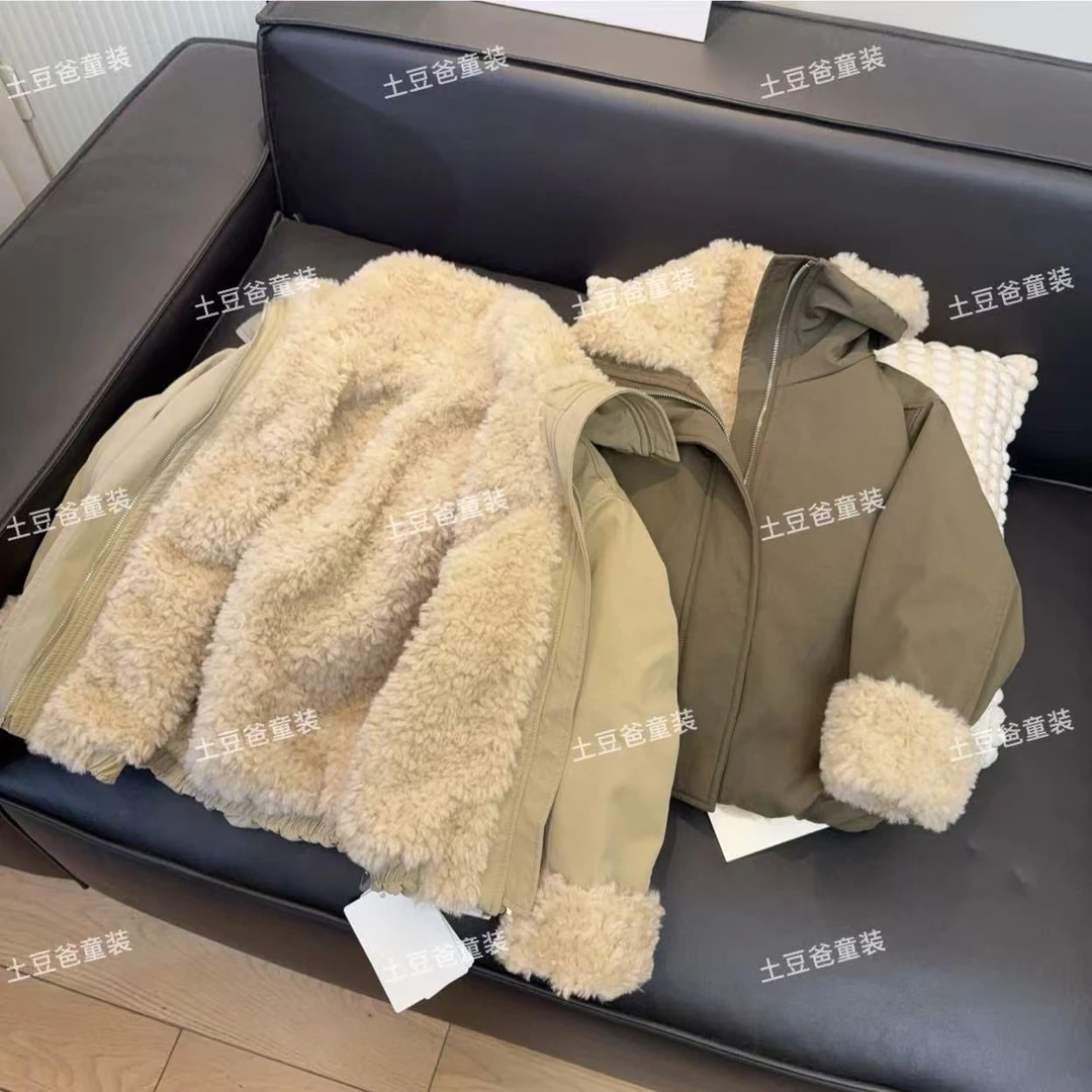儿童2025冬新款韩版宽松休闲百搭内胆毛毛长袖男女童外套派克服