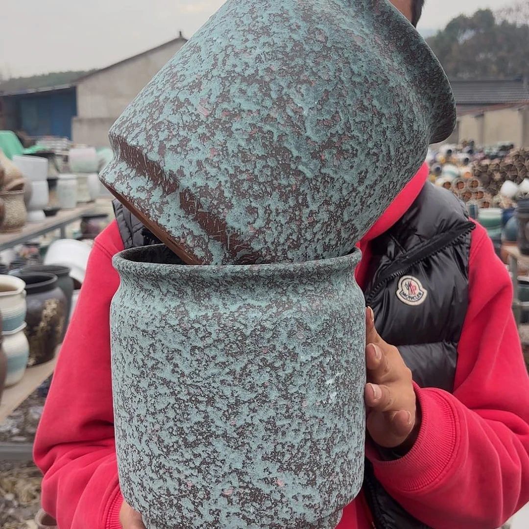 花盆紫砂明国绿直筒两个口径18高度20