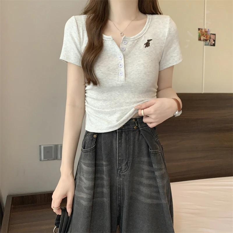 新款2025夏季大码女装胖妹妹韩系正肩白色内搭纯欲别致短袖T恤女