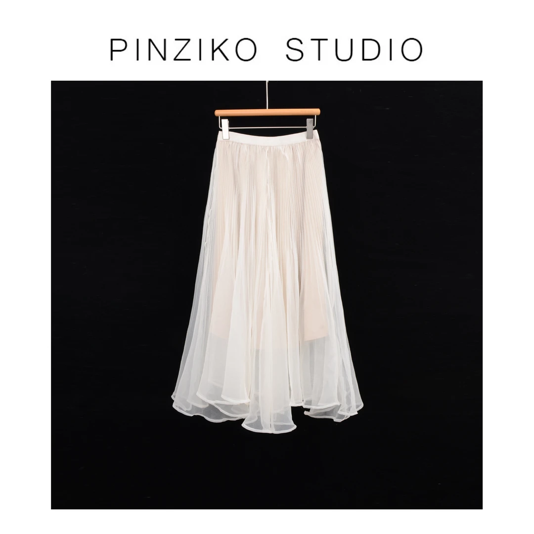 【PINZIKO】浅梦~朦胧感欧根纱网纱半裙显瘦气质高腰百搭TJF048