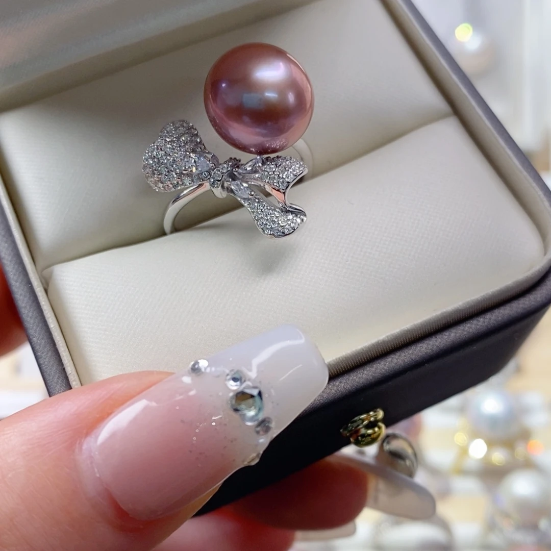 淡水珍珠戒指银S925镶嵌M**绵