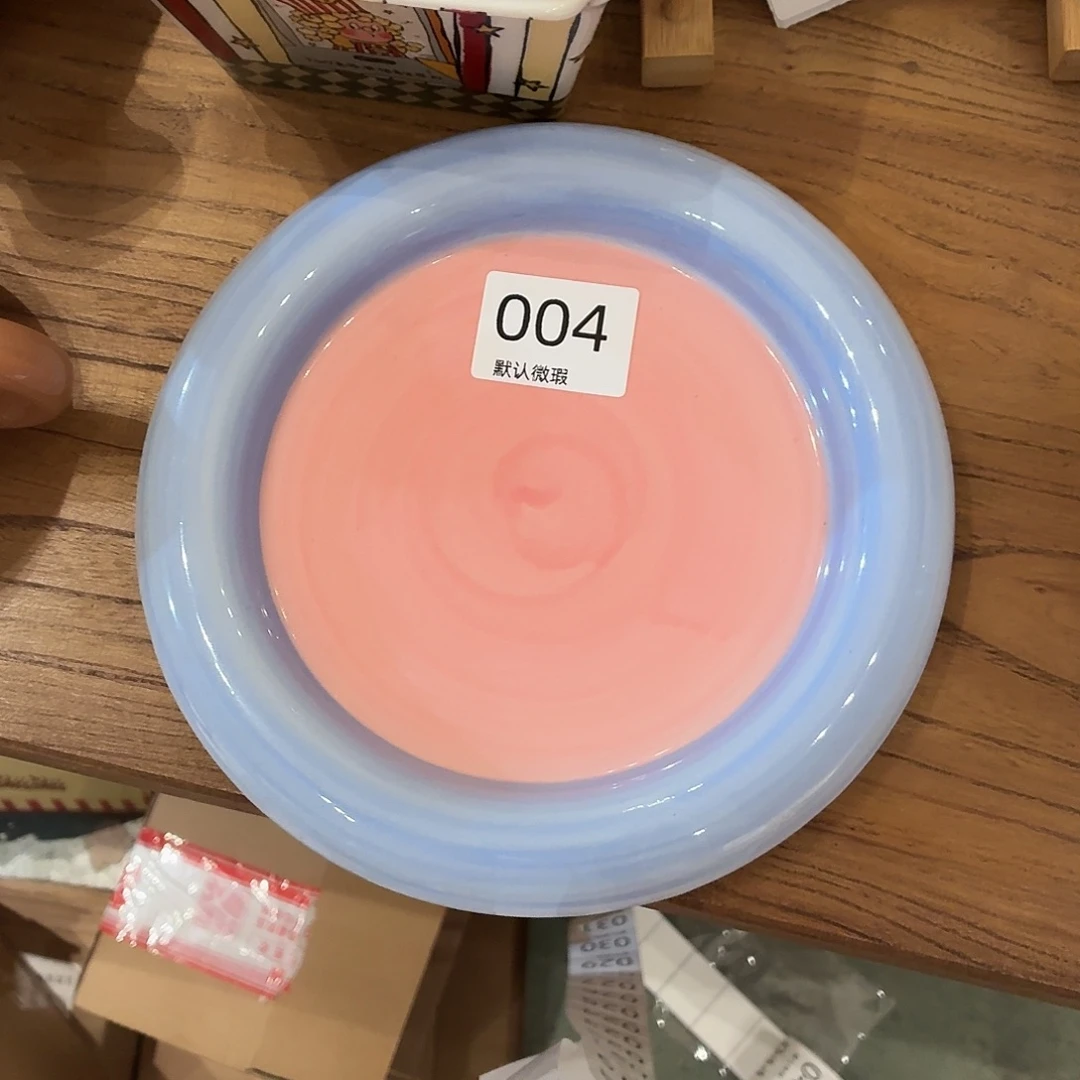 瓷004蓝粉色嘟嘟盘。八寸微瑕