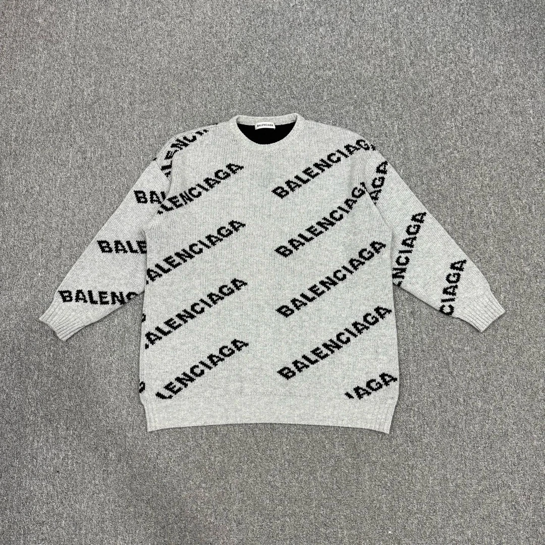 99新 Balenciaga/巴黎世家 16423450 灰色满logo毛衣 XS码99新
