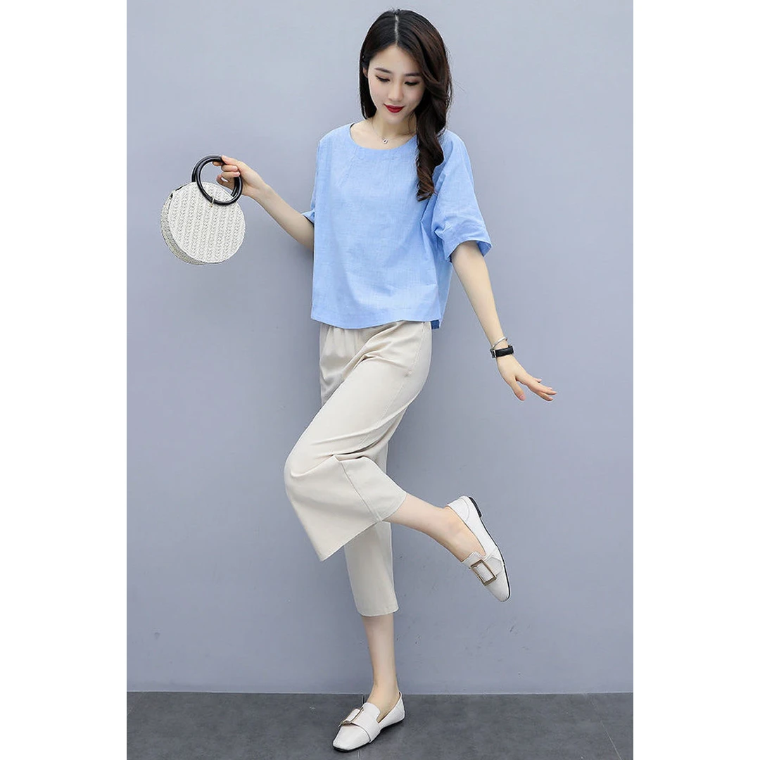 小个子休闲阔腿裤套装女2025夏季新款宽松显瘦减龄亚两件套