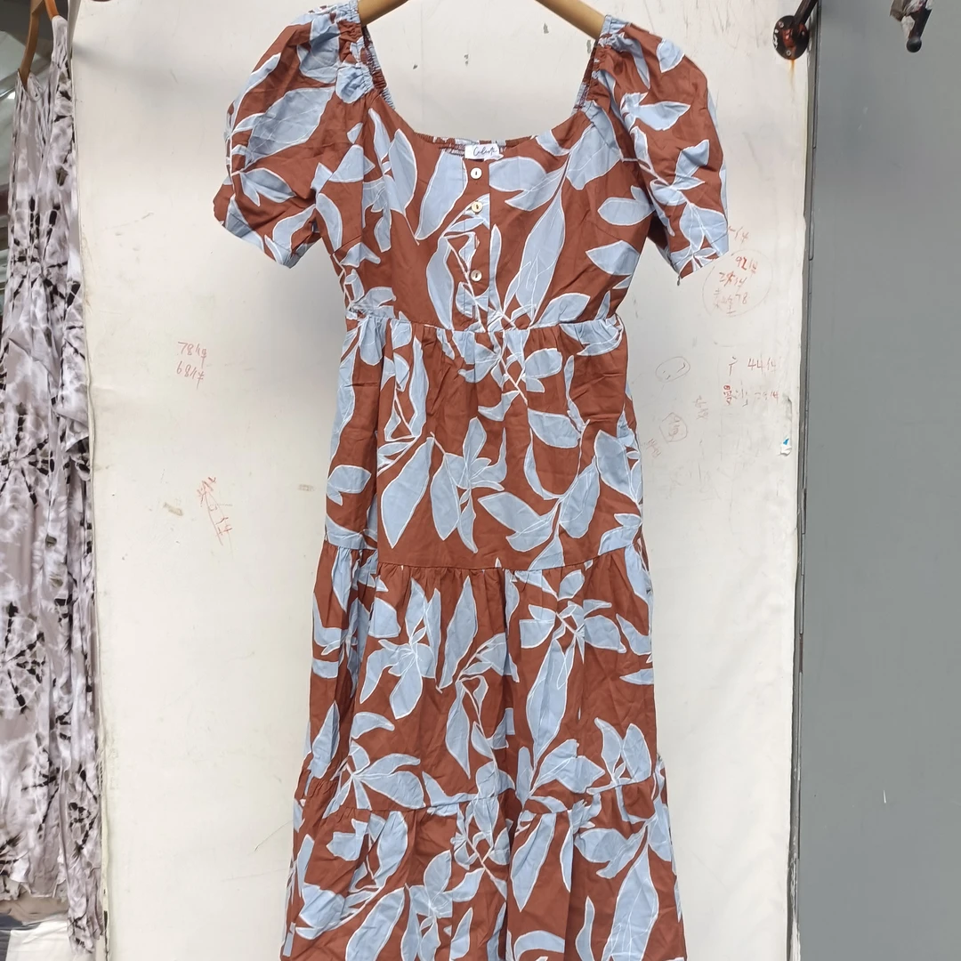 欧美泡泡碎花长裙