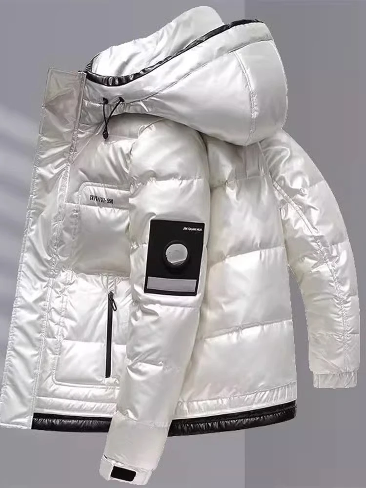 高端羽绒服男士冬季2025新款亮面免洗加厚保暖面包服连帽外套男款