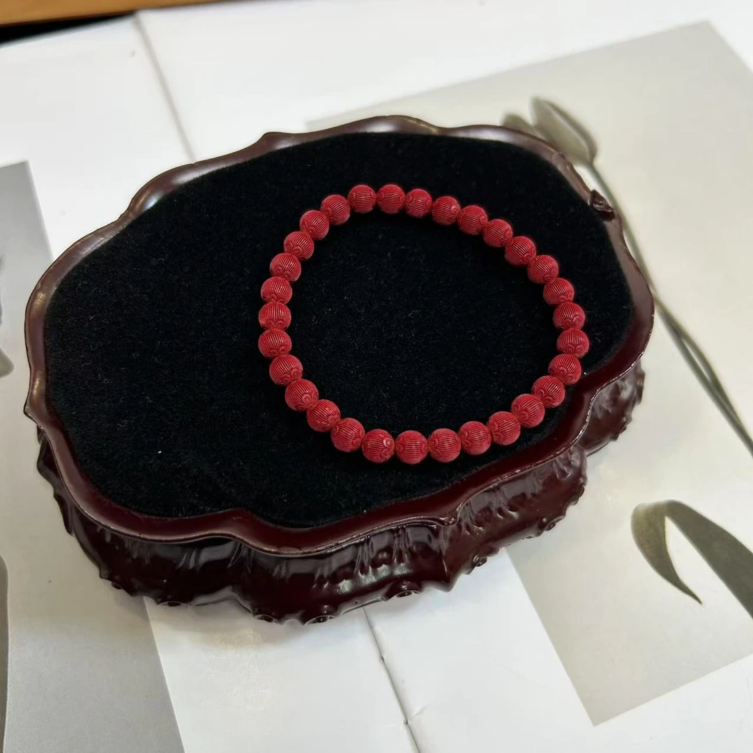 非金属陶瓷手链 拉丝工艺丝绒灯笼珠双面莲花本命年红手串H7436