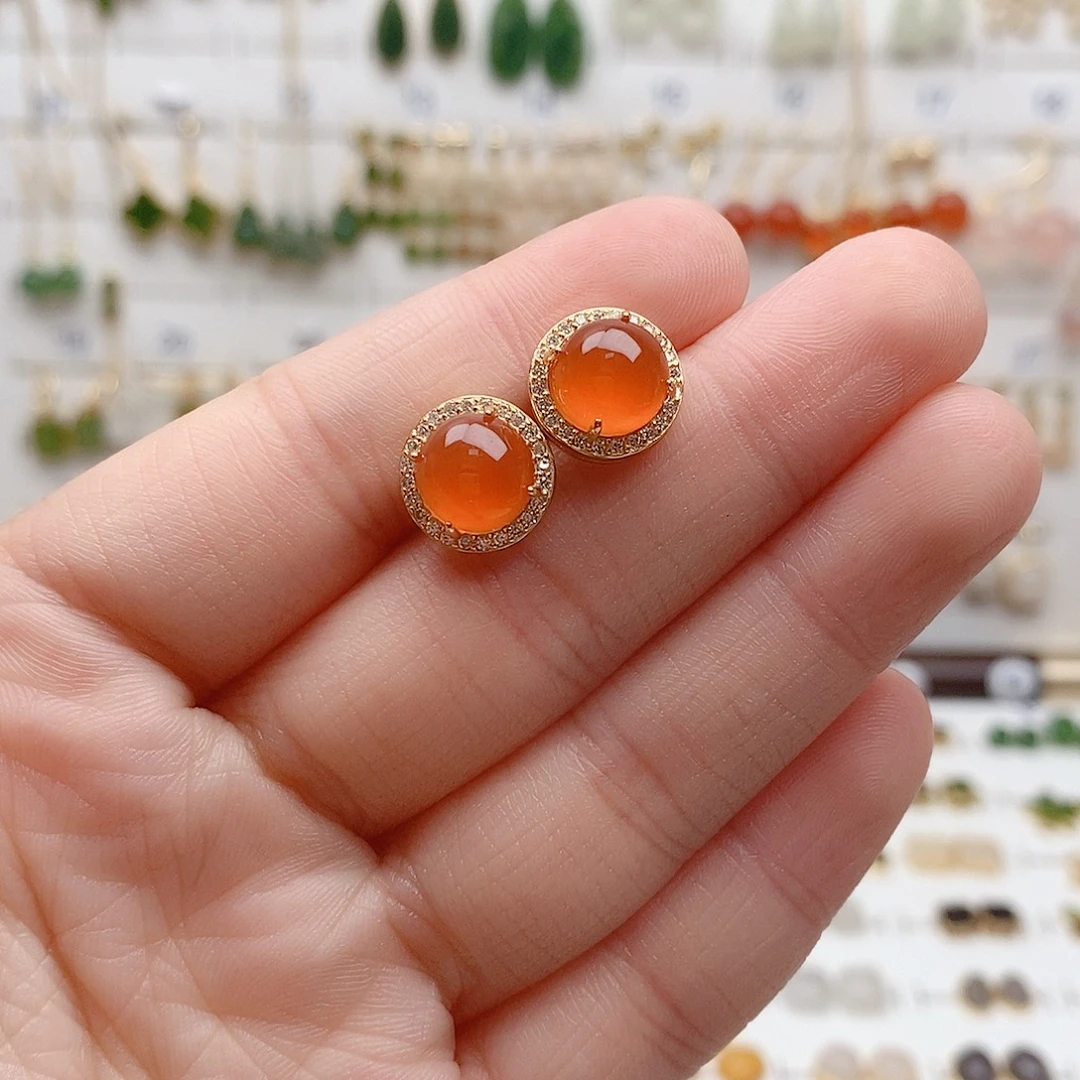 南红玛瑙银S925镶嵌耳饰