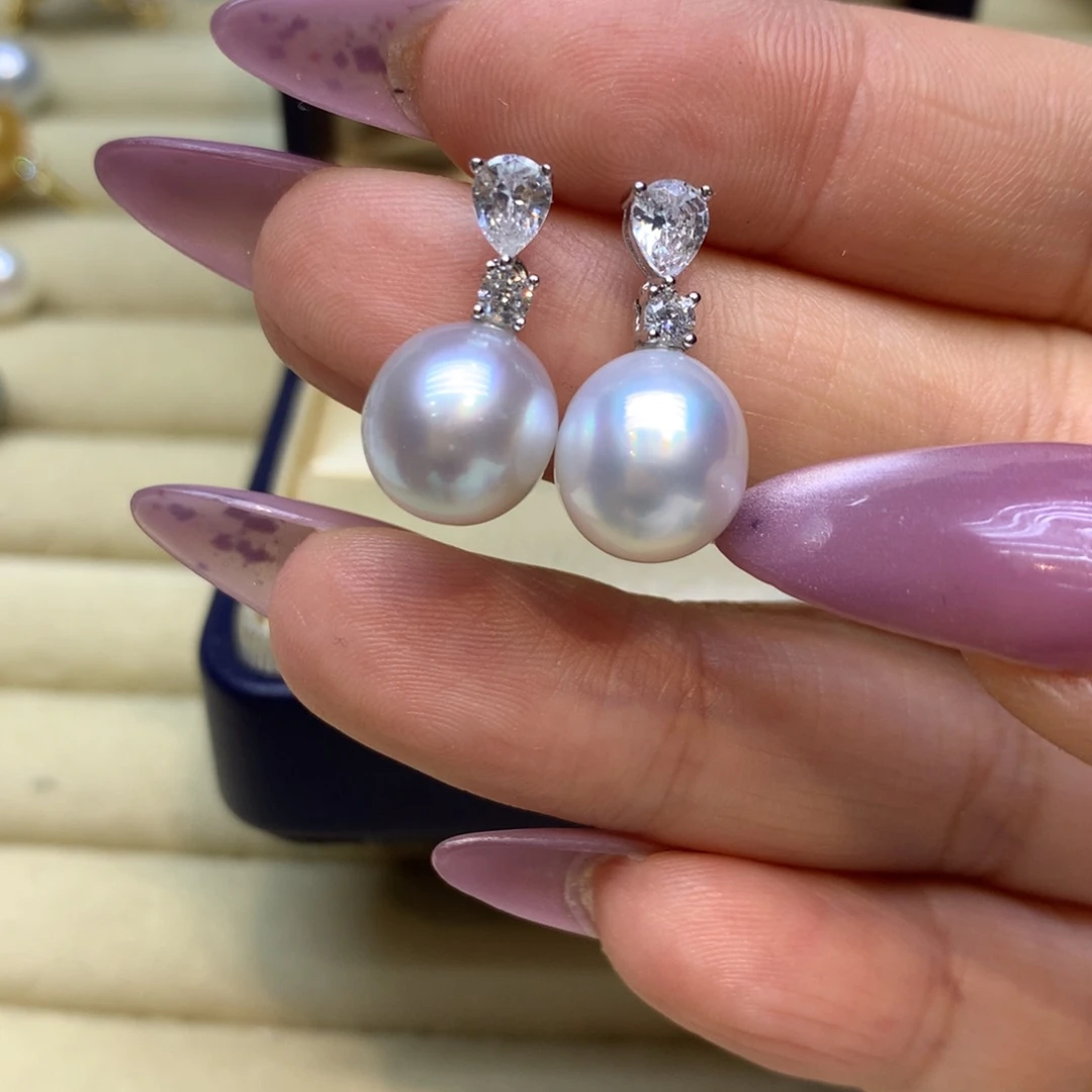 银S925镶嵌耳饰海水珍珠