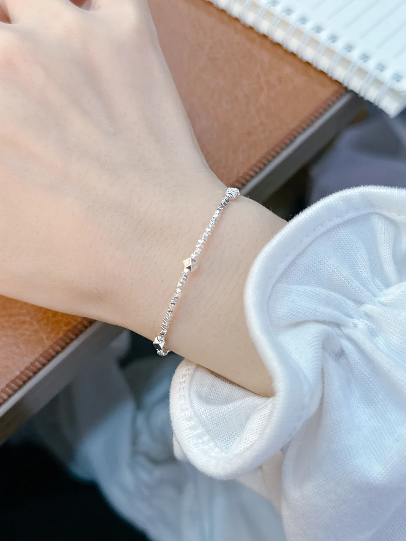 足银手链 足银碎银小石头手链女ins新款轻奢小众高级感精致百搭