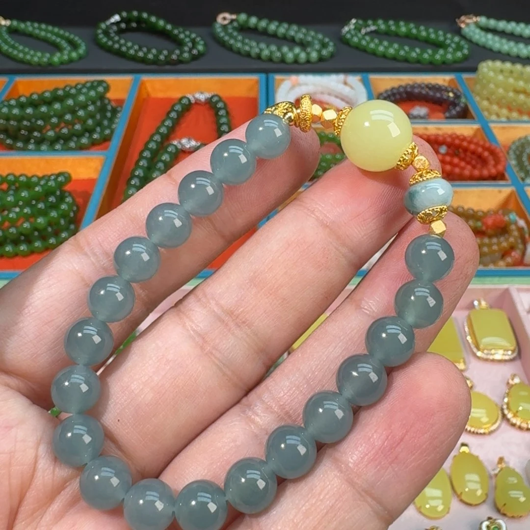 和田玉未镶嵌珠宝奇石奶油黄单珠手链