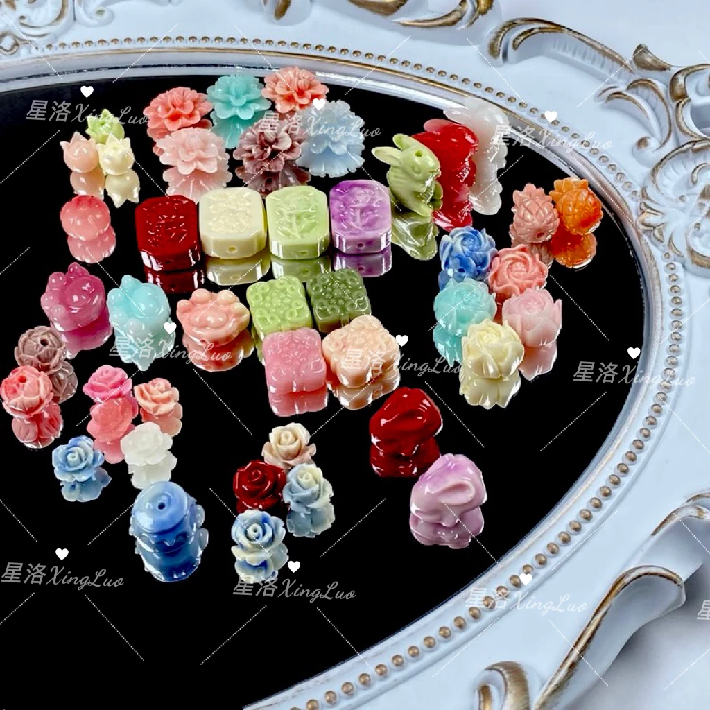 爆款兔子枫叶花牌贝壳粉压珠帕恰狗手工DIY手串项链材料饰品配件