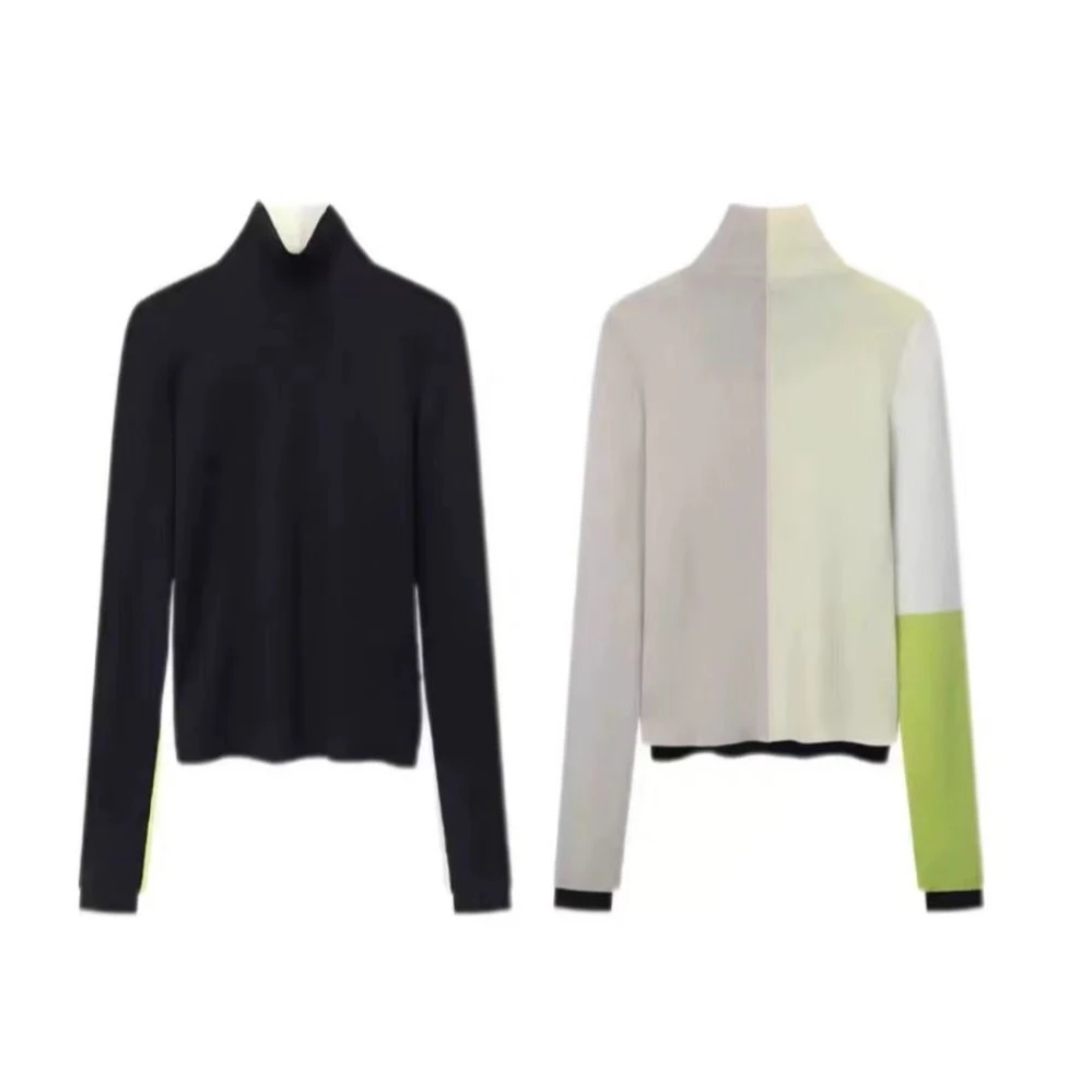 【老李推荐】设计感艺术拼色修身长袖打底衫2910