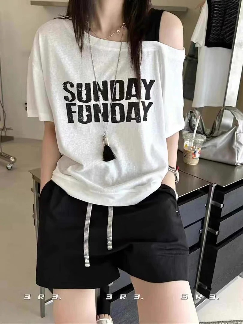 15.韩版夏季斜肩宽松T恤5776款衣长约60