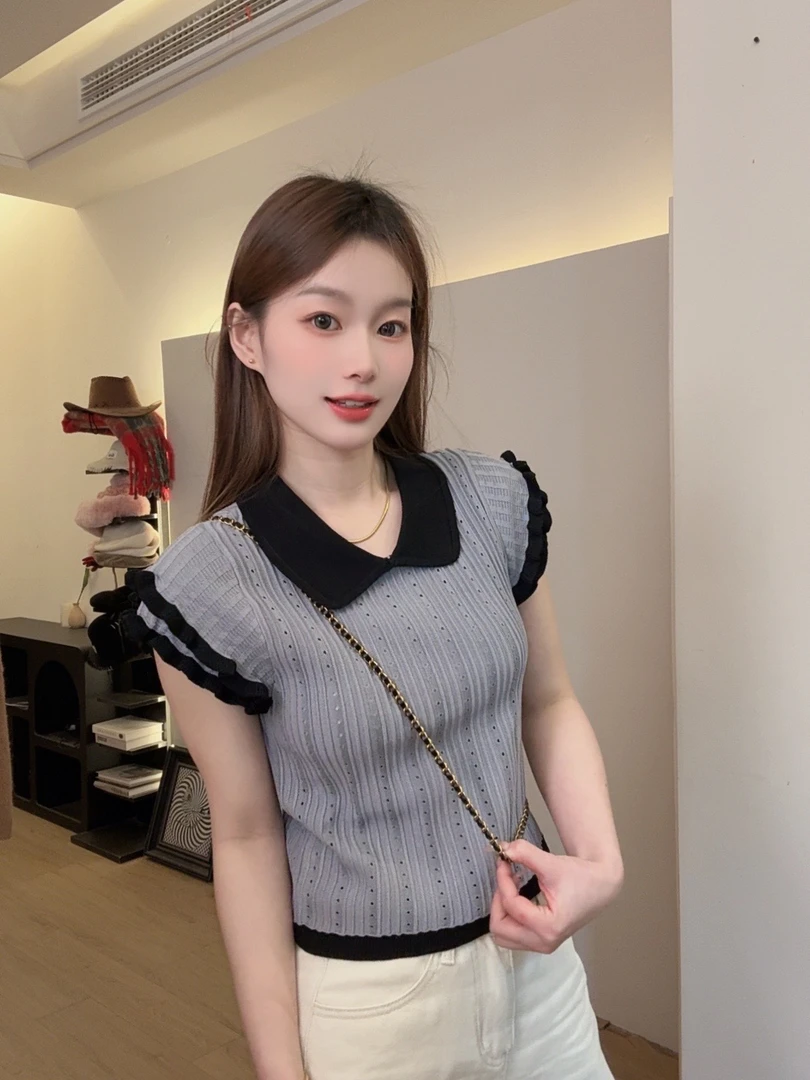 （小陈专属）T010 2025韩系甜美镂空针织衫春夏薄款时尚休闲短袖