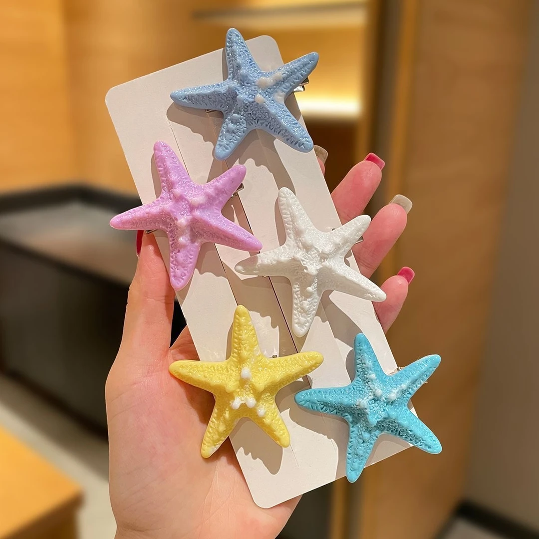 海星仿真少女发夹侧边发卡海边鸭嘴辣妹刘海头饰女夏度假可爱发饰