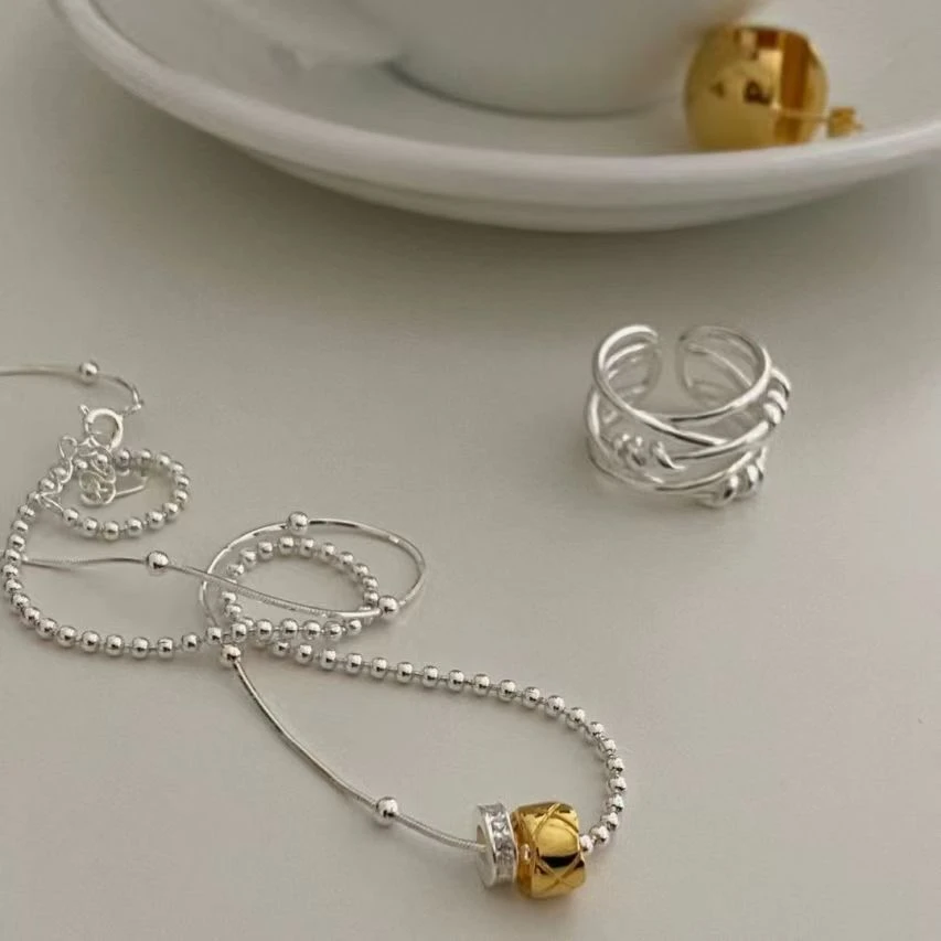 坠链均925银锆石 s925银轻奢简约双圈锆石镶嵌百搭拼接锁骨链