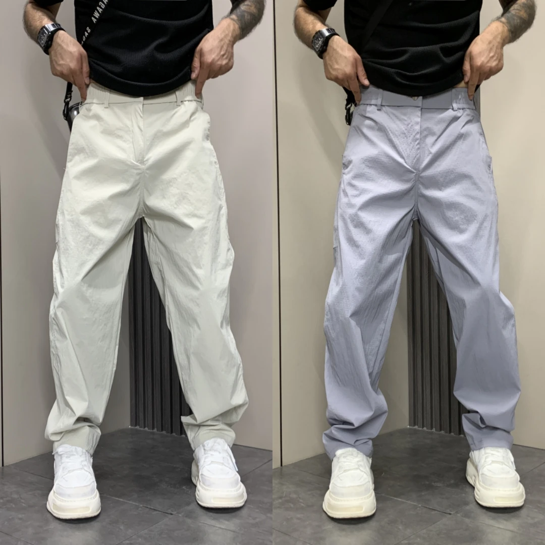 美式潮流高街痞帅宽松休闲裤男新款百搭简约纯色休闲户外直筒裤子