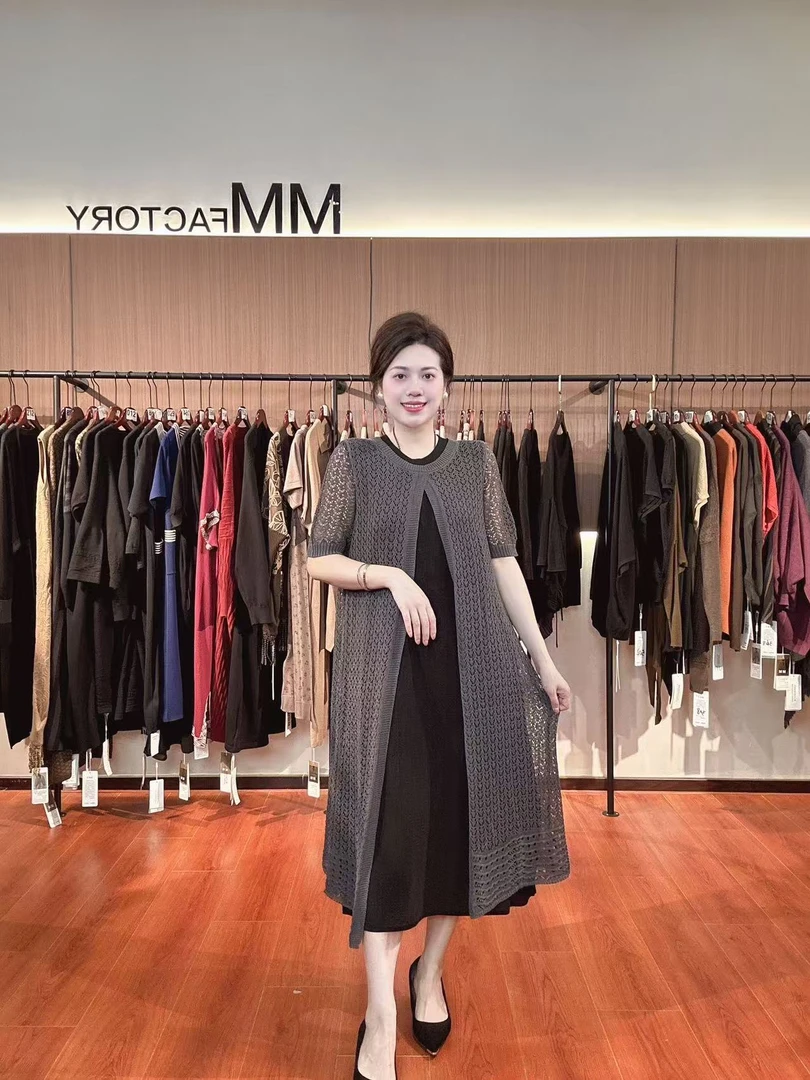 58920 麦麦夏季新款 洋气妈妈装镂空时尚休闲短袖大码女装连衣裙