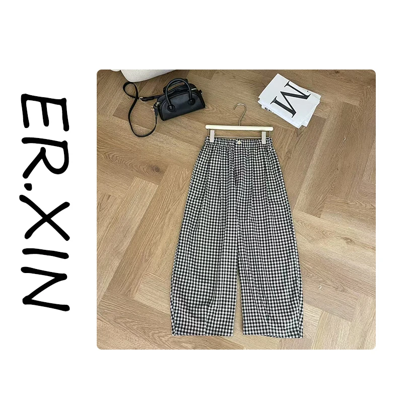 ER.XIN-'格纹控‘2025夏季轻薄透气格子裤 九分休闲韩系面料好舒服